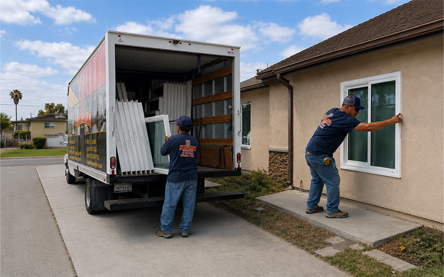 Window and door installation team working at a home.