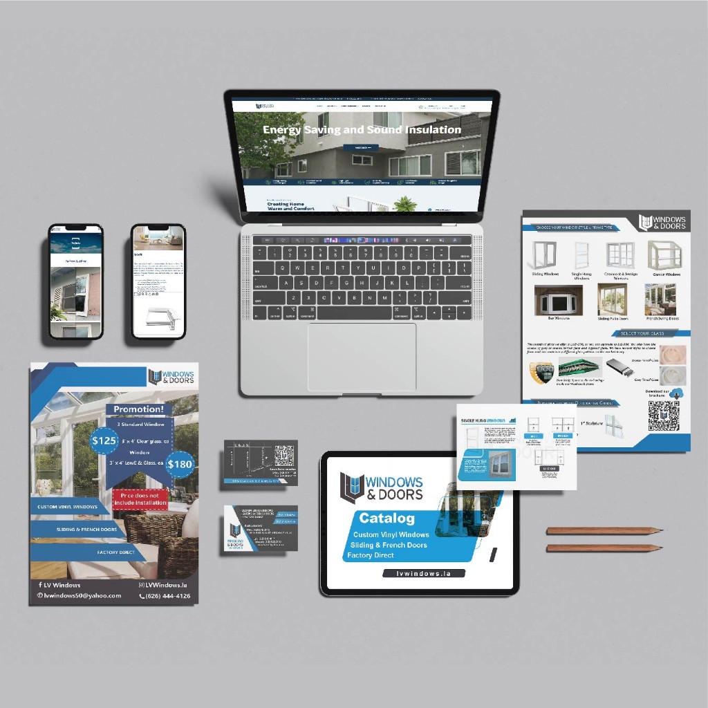Consistent contractor branding across website, mobile, catalog, brochures, and business cards.